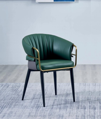 Green dining chair, designer wood legs, faux leather chairs, stainless steel furniture