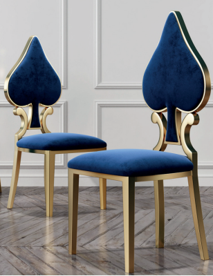 Blue-Gold Dining Room Chair Modern Single Seater Upholstered and Wood Chairs