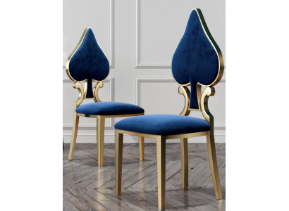 Blue-Gold Dining Room Chair Modern Single Seater Upholstered and Wood Chairs