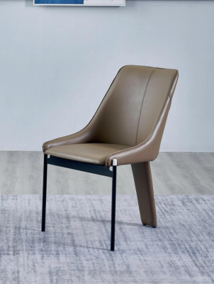 Brown faux leather chair, modern single-seater upholstered chairs, wooden frame