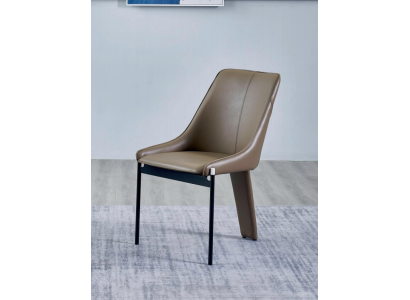 Brown faux leather chair, modern single-seater upholstered chairs, wooden frame