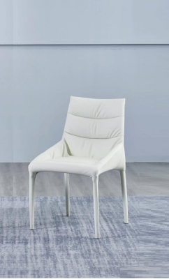 Dining room white single-seater designer chair with wooden frame and armrests.