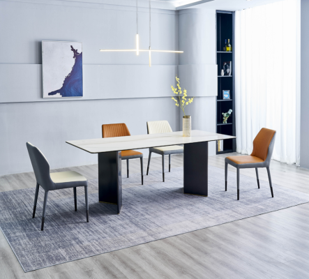 White tabletop designer dining room furniture 4x faux leather chairs luxury set