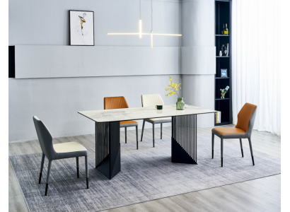 Modern dining room furniture, designer dining set, 4 upholstered chairs, dining table