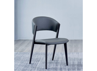 Gray leather chair, elegant dining chairs, upholstered single-seaters, wooden chairs