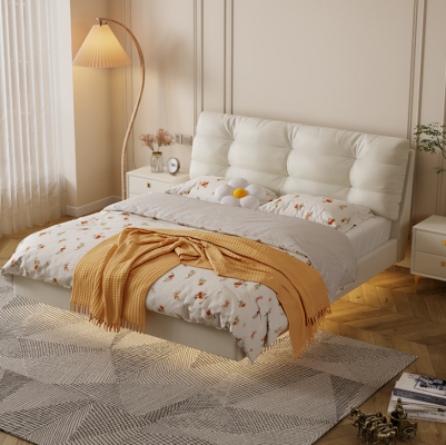 Bedroom wooden frame furniture white double bed leather beds textile beds