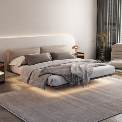 Light gray bedroom bed double beds luxurious beds wooden frame