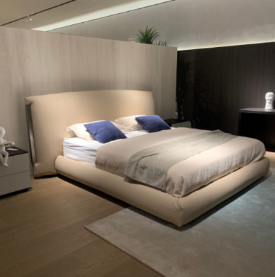 Beige Modern Double Bed Designer Bed Bedroom Furniture Wooden Frame