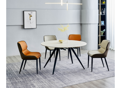 Beige Round Dining Table Round Table 4x Upholstered Chairs Designer Dining Room