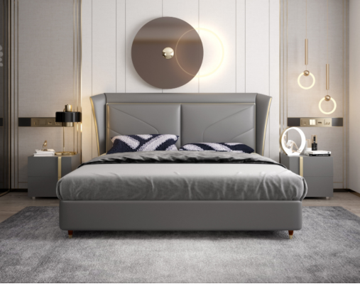 Gray bedroom double bed designer beds wooden frame leather beds