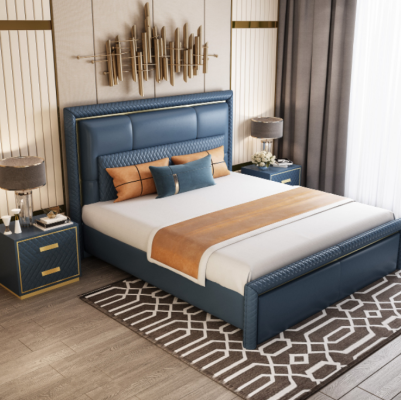 Large Blue Bedroom Bed Designer Double Beds Faux Leather Beds