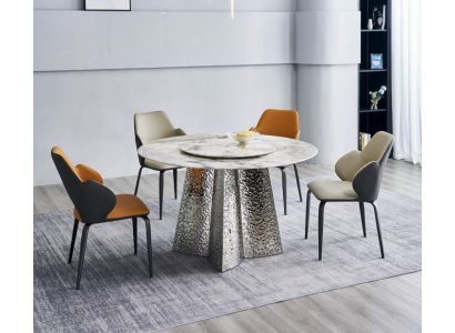 Modern dining group designer dining table 4x faux leather chairs luxury 5-piece set