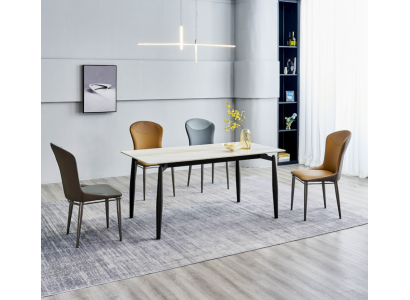 Dining room set designer white dining table 4x leather chairs seating group 5-piece