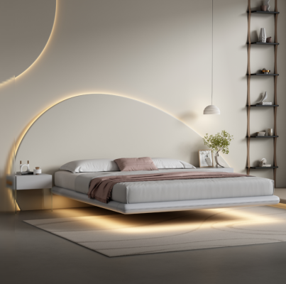 Gray wall bed modern bedroom furniture wood frame LED beds new
