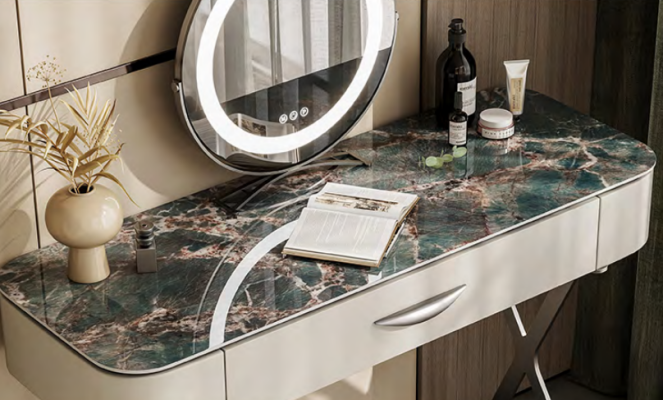 White dressing table with mirror Designer cosmetic table with drawers