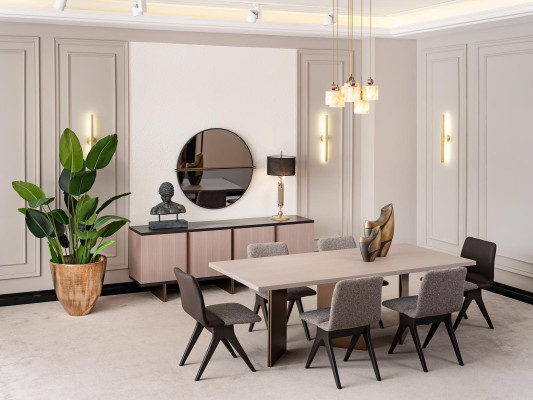 Dining room dining set dining room furniture dining table dining nook 9-piece wood beige.