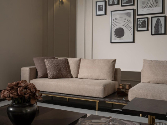 Four-seater sofa 4-seater upholstered sofa fabric sofa beige modern table new