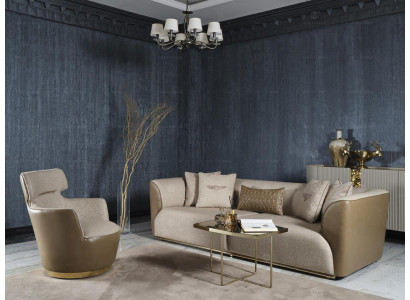 Three-seater sofa set armchair fabric sofa beige upholstered sofa sofa set