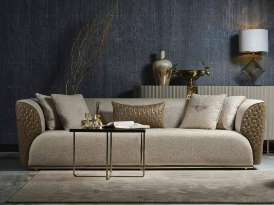 Three-seater sofa set armchair fabric sofa beige upholstered sofa sofa set