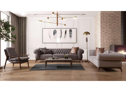 Gray living room sofa set luxury 4-seater designer 3-piece elegant armchair