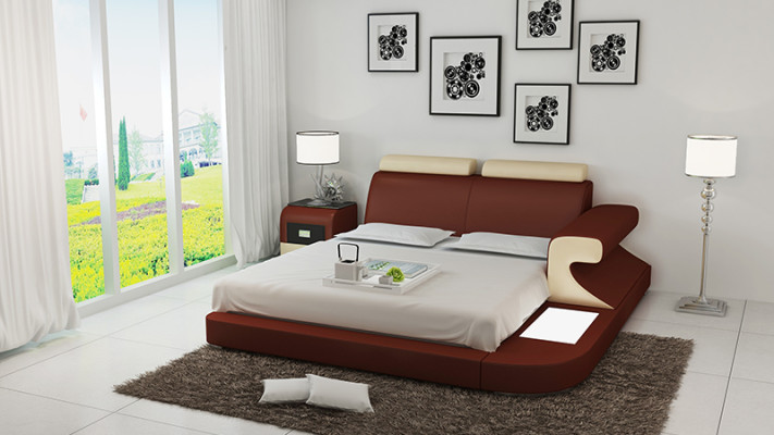 Luxury Bed + Lighting Leather Bed Sofa Big Double Upholstery 140/160/180 New