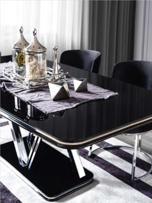 Black Stylish Dining Room Set Luxury Dining Table 6 Chairs Set 7 Pieces.