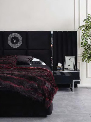 Black nightstand bedroom furniture luxury designer side table set of 2.
