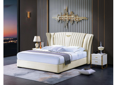 Bed Bedroom Nightstand Complete Set 3-Piece Suite Wood Leather Beds