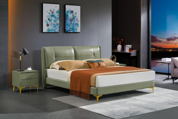 Bedroom bed 3 piece nightstand set luxury design wooden double bed