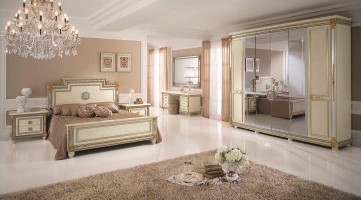 Bedroom Set Design Modern Luxury Furniture Bed 2x Nightstand 7 pcs. Italy New