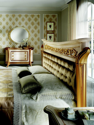 Bed + nightstand royal bedroom upholstered bed baroque rococo designer