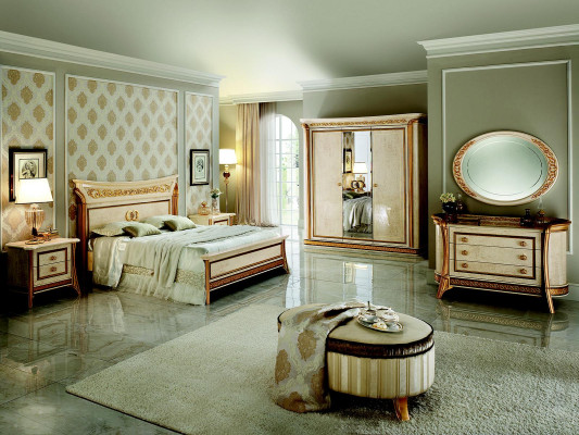 Bed + nightstand royal bedroom upholstered bed Rococo designer furniture