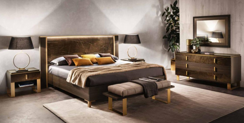 Bed, nightstand, dresser, 4-piece, bedroom set, deco design, modern luxury.