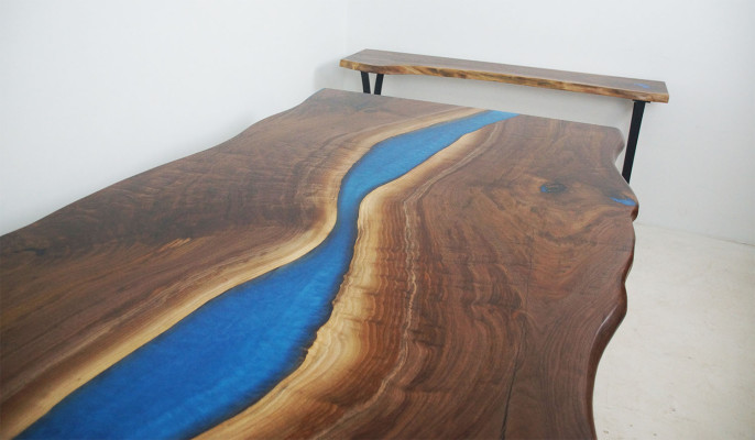 Dining Table River Table Real Wood River Table 220x100 Solid Tables Epoxy Resin