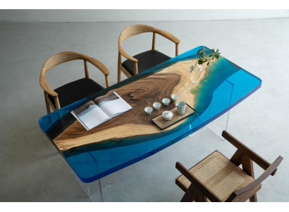 Dining Table Blue River Table Real Wood 200x90 Tables Epoxy Resin New
