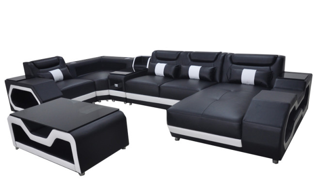 Leather sofa corner set design modern living area coffee table U shape G8046 new