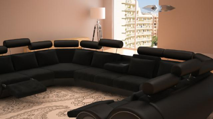 Designer XXL living area sofa with USB couch upholstery corner sofa textile fabric new