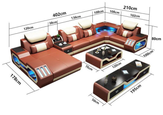 XXL Living Room Sofa Couch Upholstery Corner Unit Sofas + USB + Light