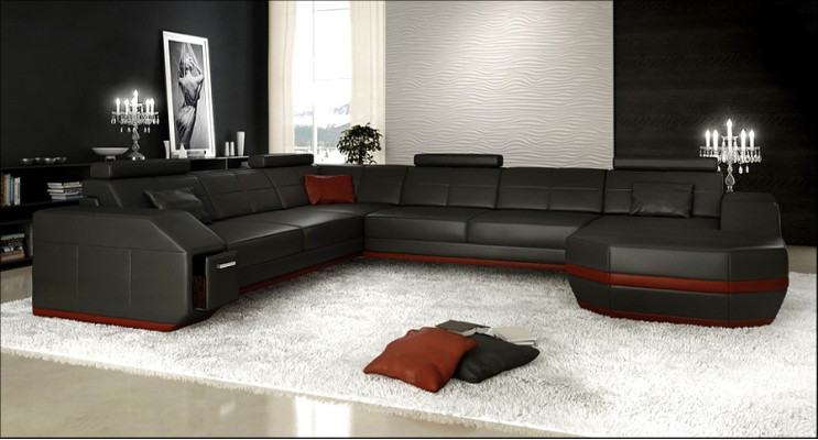 Leather corner sofa corner suite corner couch sofa couch living landscape upholstery table USB