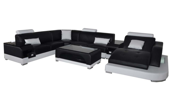 Leather sofa with USB modern seating couch upholstery design corner couches + table + light