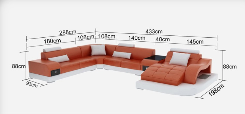 Leather sofa with USB modern seating couch upholstery design corner couches + table + light