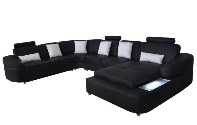 Leather sofa with USB, sectional corner set, modern design U-shaped sofas