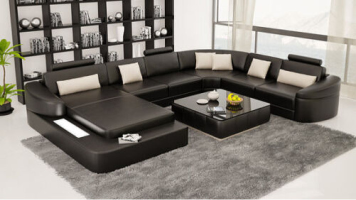 Leather sofa with USB, sectional corner set, modern design U-shaped sofas