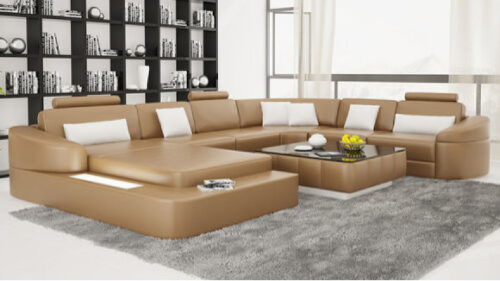 Leather sofa with USB, sectional corner set, modern design U-shaped sofas