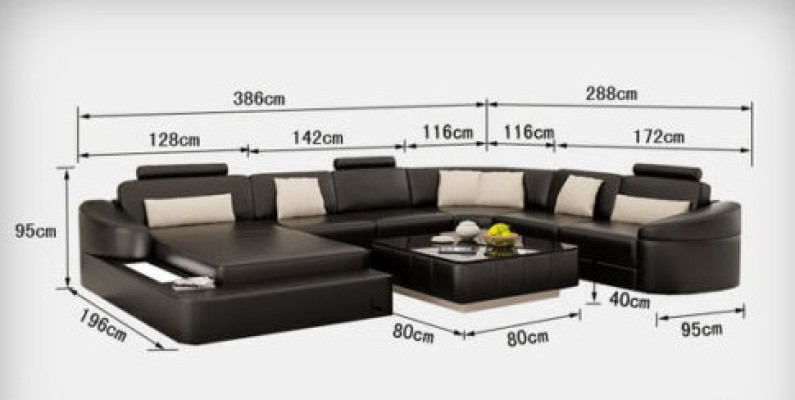 Leather sofa with USB, sectional corner set, modern design U-shaped sofas