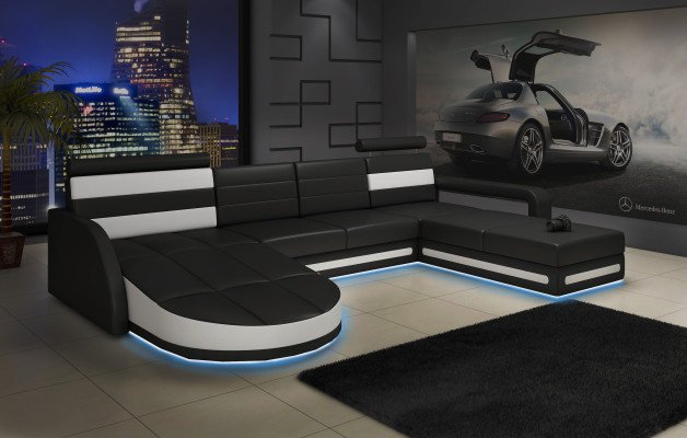 LEATHER SOFA LOUNGE XXL CORNER SOFA + USB SUITE CORNER COUCH Custom-made