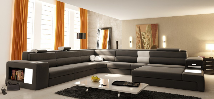 Corner sofa set, seating area, leather, modern sofa, couch, upholstery, living landscape, USB