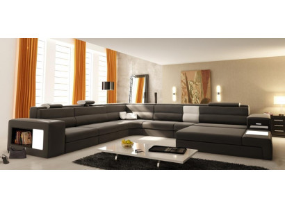 Design sofa couch seat leather corner upholstery suite living landscape corner sofa A1 blue