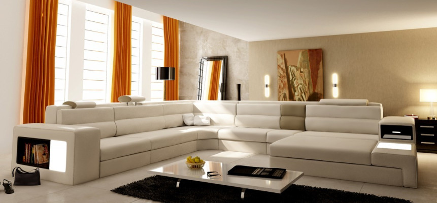 Corner Leather Modern XXL Couch Living Landscape Leather Sofa Sofa U-Shape B2006