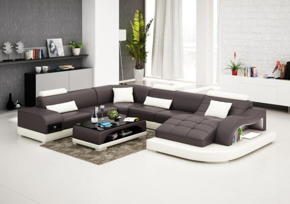 Leather sofa with USB, modern seat couch, upholstery design, corner living landscape table